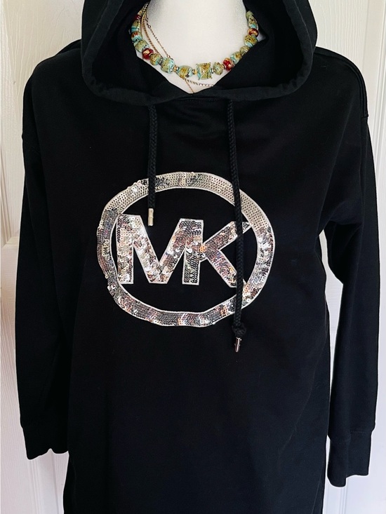Michael Kors Tops - Michael Kors Black Hoodie Dress with Sequin MK Emblem